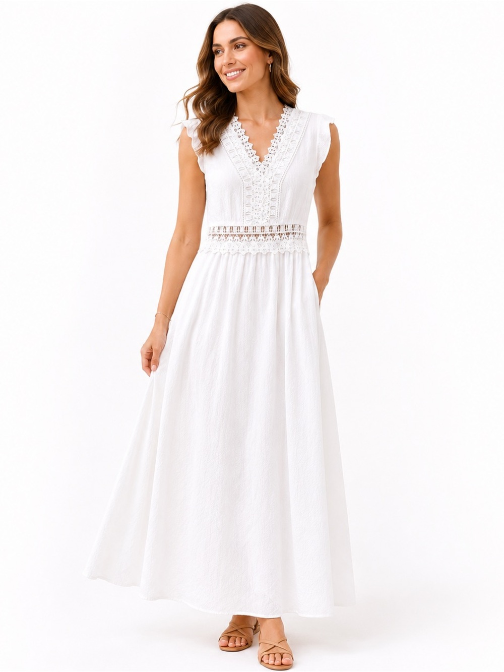 White Lace Trim Maxi Dress | Boho Cottagecore Summer Dress